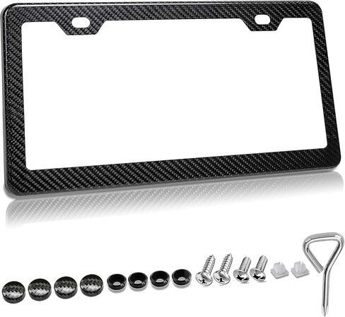إطارات لوحات ترخيص من ألياف الكربون السوداء الفاخرة للنساء والرجال مع أغطية لولبية، عالمية قانونية للشارع للسيارات والشاحنات، إطارات لوحات ترخيص من ألياف الكربون السوداء رفيعة مقاومة للصدأ للنساء والرجال in Kuwait