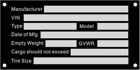 Blank Trailer VIN ID Plate Data TAG Model Identification VIN Serial Number, Model, Date of MFG and GVWR, Tailgating id Plate for Cargo Carriers Trucks Boats in Kuwait