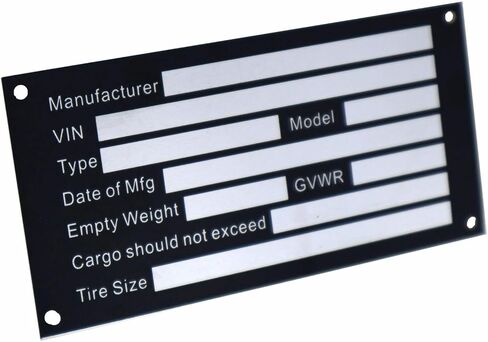 Blank Trailer VIN ID Plate Data TAG Model Identification VIN Serial Number, Model, Date of MFG and GVWR, Tailgating id Plate for Cargo Carriers Trucks Boats in Kuwait
