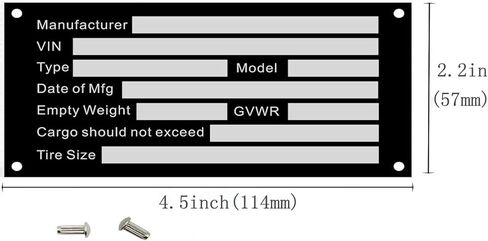 Blank Trailer VIN ID Plate Data TAG Model Identification VIN Serial Number, Model, Date of MFG and GVWR, Tailgating id Plate for Cargo Carriers Trucks Boats in Kuwait