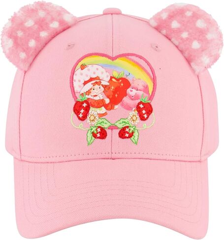 قبعة سائق الشاحنة الفراولة Shortcake and Care Bears، قبعة بيسبول للبالغين من Cheer Bear مع حافة منحنية وأذنين ثلاثية الأبعاد، وردي، مقاس واحد in Saudi Arabia