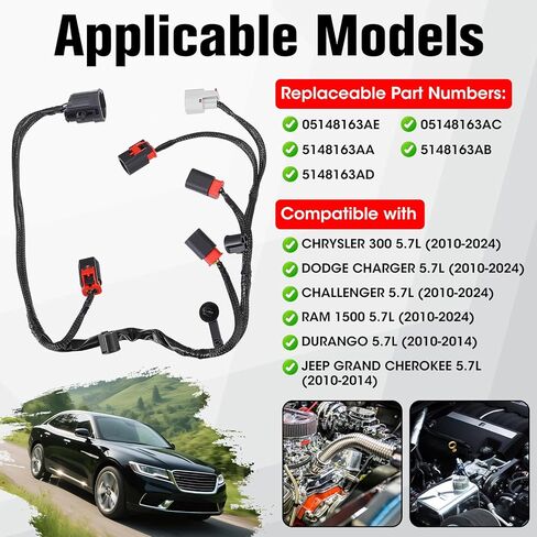 MDS Jumper Wiring 5148163AD Compatible with Chrysler 300 2010–2024, Dodge Charger Challenger RAM 1500 Durango, Jeep Grand Cherokee 2010–2014 5.7L, Replace 05148163AE in Kuwait