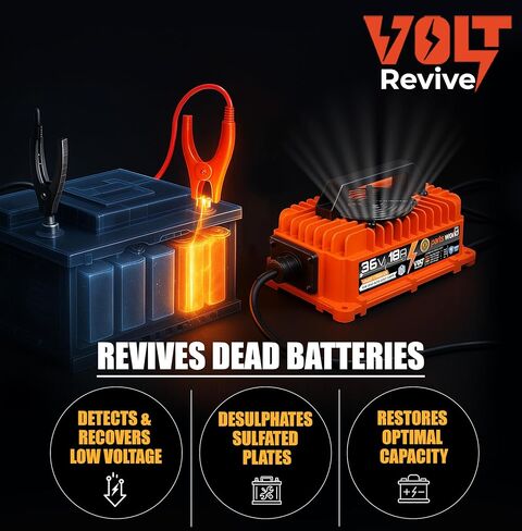 VoltRevive™ 36V 18A Lead-Acid Golf Cart Charger for EZGO TXT PowerWise D-Style Plug | Fast Charging with TrickleFlow™ | IP67 Waterproof in Kuwait