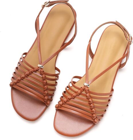 N.N.G Womens Braided Flat Sandals Strappy Summer Dress Shoes Comfortable Boho Beach Sandals Black White Gold Brown in Kuwait
