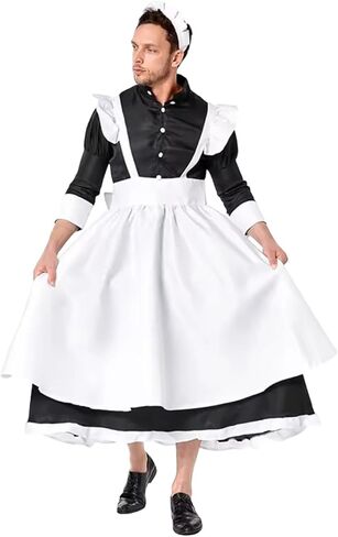 Maid Costume Maid Outfit for Men, Victorian Uniform with Headwear & Stocks, Cosplay Costume for Anime Party, Role Playing in Saudi Arabia