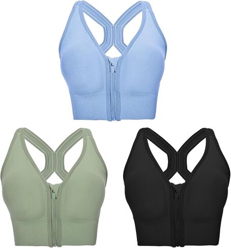 3-Pack Front Closure Bras for Women Set Zip Zipper Padded Mastectomy Sleep Bras Breathable Post Surgery Bra in Saudi Arabia