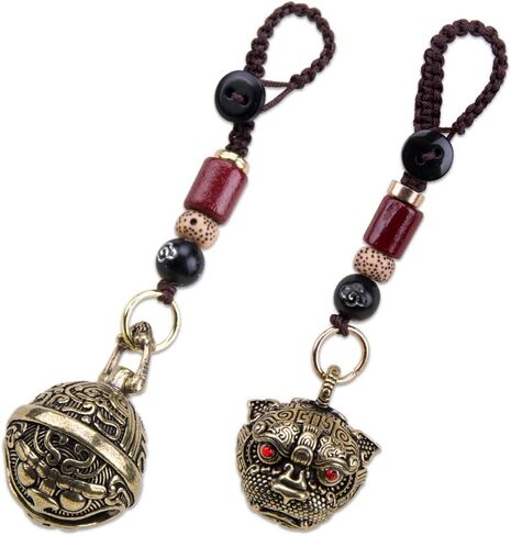 2Pcs Brass Lucky Keychains for Women Decorative Hanging Bells Key Chain Vintage Auspicious Jingle Bell Keyring Pendant for Car Keys Backpack Good Luck Charms in Saudi Arabia