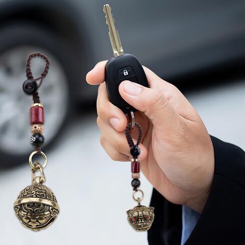 2Pcs Brass Lucky Keychains for Women Decorative Hanging Bells Key Chain Vintage Auspicious Jingle Bell Keyring Pendant for Car Keys Backpack Good Luck Charms in Saudi Arabia