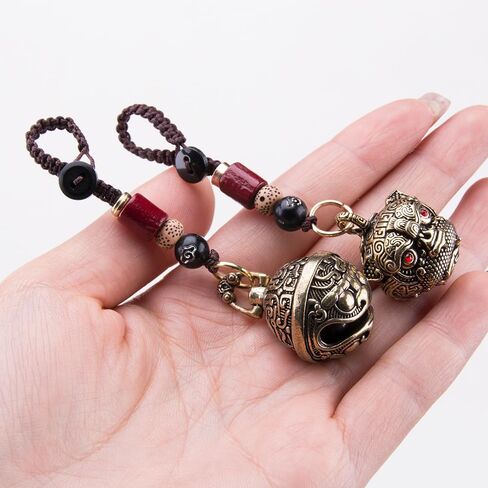 2Pcs Brass Lucky Keychains for Women Decorative Hanging Bells Key Chain Vintage Auspicious Jingle Bell Keyring Pendant for Car Keys Backpack Good Luck Charms in Saudi Arabia