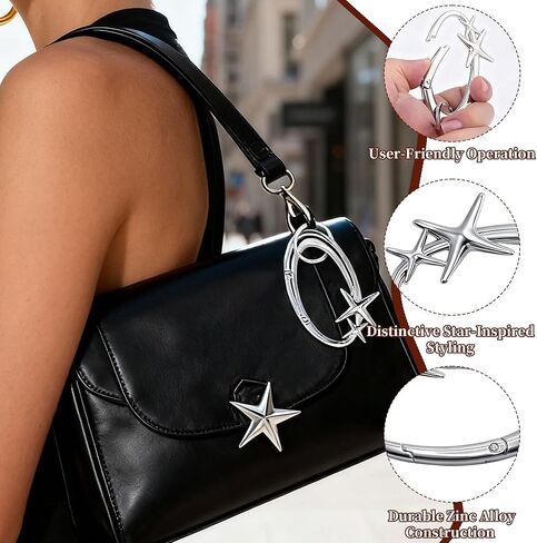 سلسلة مفاتيح على شكل نجمة - حلقة مفاتيح بمشبك على شكل نجمة من الكروم اللامع Y2K للمفاتيح والحقائب والمحفظة وحقيبة الظهر in Kuwait