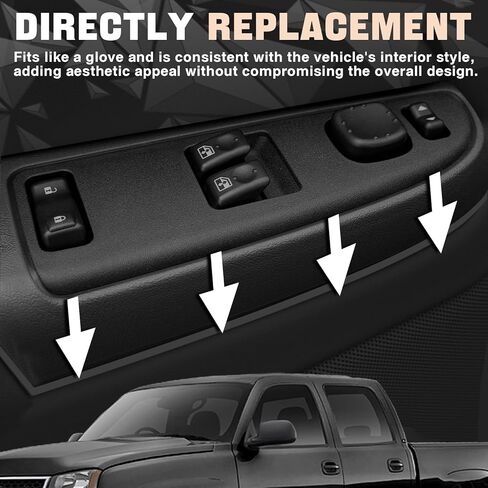 غطاء لوحة مفتاح التحكم في نافذة الباب الرئيسي للسائق، مجموعة الحافة تناسب تاهو يوكون XL أفالانش سوبربان كاديلاك إسكاليد هامر H2 2003 2004 2005 2006 يستبدل DWS394 15883319 in Kuwait