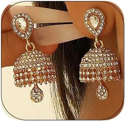 الهندي بوليوود جرس أقراط الزفاف الذهب Jhumki الثريا أقراط تفصيل بوهو أقراط مطرزة للنساء الزفاف in Kuwait