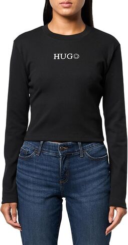 HUGO Women's Tonal Logo Long Sleeve Jersey Shirt in Saudi Arabia