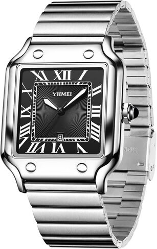 CARLIEN Unisex Classic Square Roman Numerals Silver Analog Waterproof Watches for Women Men Stainless Steel Strap Date Display Casual Wristwatch in Kuwait