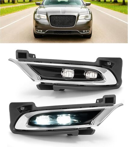 HECASA زوج LED ضوء الضباب والحافة والقولبة متوافق مع 2015-2024 كرايسلر 300 بديل لـ CH2592154 CH2593154 CH1038172 CH1039172 مجموعة مصابيح الضباب عدسة واضحة سائق الإسكان الأسود وجانب الركاب in Saudi Arabia