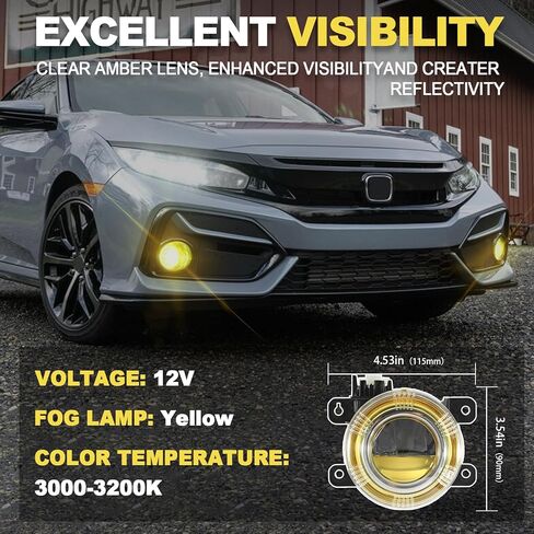 LED Fog Lights w/Yellow Lens for Honda Civic Sedan 2016-2025 CR-V, Accord, Odyssey, Acura in Saudi Arabia