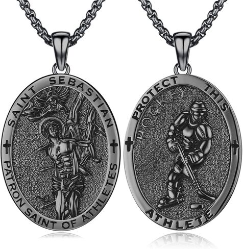 St Sebastian Medal Necklace 925 Sterling Silver Saint Sebastian Necklace Amulet Necklaces Patron Saint Sebastian Medal Pendant Jewelry for Men in Saudi Arabia