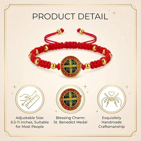 2 Pack St Benedict Bracelet Red String for Protection - Adjustable San Benito Medal Rosary Bracelets for Men Women - Catholic Religious Knot Prayer Beads Gift for Confirmation Faith & Good Luck Charm in Kuwait