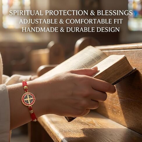 2 Pack St Benedict Bracelet Red String for Protection - Adjustable San Benito Medal Rosary Bracelets for Men Women - Catholic Religious Knot Prayer Beads Gift for Confirmation Faith & Good Luck Charm in Kuwait