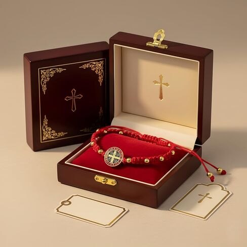 2 Pack St Benedict Bracelet Red String for Protection - Adjustable San Benito Medal Rosary Bracelets for Men Women - Catholic Religious Knot Prayer Beads Gift for Confirmation Faith & Good Luck Charm in Kuwait