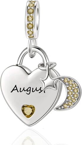 12 Months Birthstone Heart Charm Moon and Star Pendant Bead Compatible with Pandora Bracelet Women in Saudi Arabia