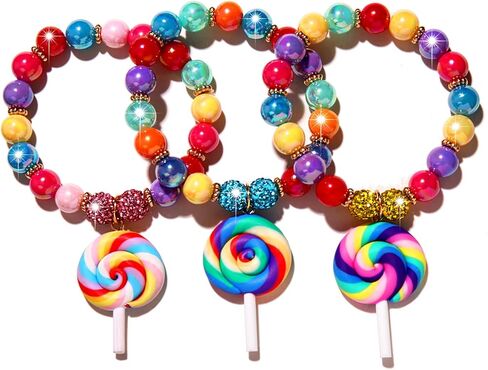 nvenf 3pcs سوار الحلوى للنساء الملونة مصاصة أساور kawaii مطرز تمتد أساور عيد الهالوين عيد الميلاد الحلوى زي الملحقات حفلة عيد ميلاد تفضل in Saudi Arabia