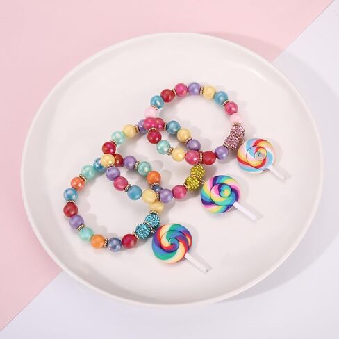 nvenf 3pcs سوار الحلوى للنساء الملونة مصاصة أساور kawaii مطرز تمتد أساور عيد الهالوين عيد الميلاد الحلوى زي الملحقات حفلة عيد ميلاد تفضل in Saudi Arabia