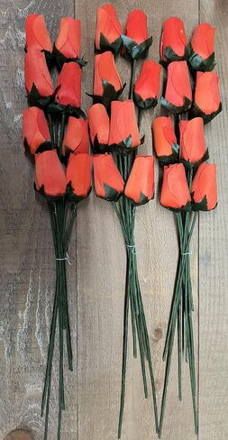 24 Realistic Small Bud Wooden Red Roses (RED, 1) in Kuwait