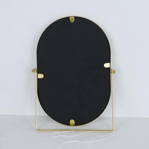 مرآة زينة بيضاوية مع حامل، إطار معدني ذهبي، مرآة مكياج على سطح الطاولة (ذهبي، 5.9 × 8.9 بوصة) in Kuwait