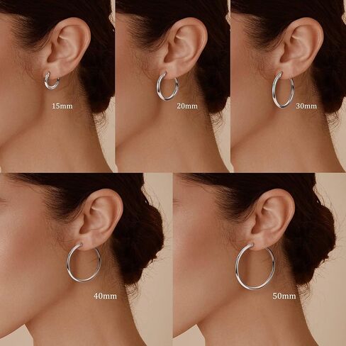 S925 Sterling Silver Hoop Earrings 14K Gold Plated Hoops 3mm Chunky Large Big Hoop Earrings Lightweight Earrings for Women 15/20/30/40/50/60/70mm in Saudi Arabia