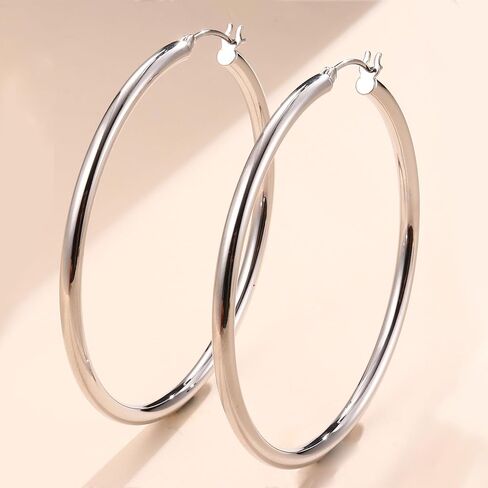 S925 Sterling Silver Hoop Earrings 14K Gold Plated Hoops 3mm Chunky Large Big Hoop Earrings Lightweight Earrings for Women 15/20/30/40/50/60/70mm in Saudi Arabia