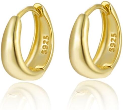 Unisex Chunky Plain Round Huggie Hoop Earrings Solid Sterling Silver Gold Or Silver Sleeper Clicker E259 in Kuwait