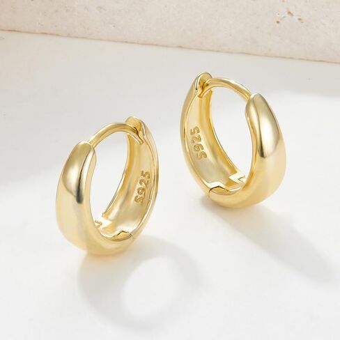 Unisex Chunky Plain Round Huggie Hoop Earrings Solid Sterling Silver Gold Or Silver Sleeper Clicker E259 in Kuwait