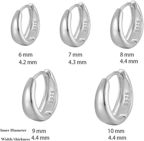 Unisex Chunky Plain Round Huggie Hoop Earrings Solid Sterling Silver Gold Or Silver Sleeper Clicker E259 in Kuwait