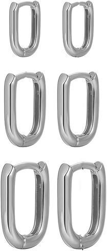 3 أزواج من الأقراط الذهبية المكتنزة للنساء، أقراط دائرية مستطيلة الشكل وخفيفة الوزن، أقراط هوجي صغيرة لا تسبب الحساسية، أقراط بسيطة مجوهرات عصرية in Kuwait