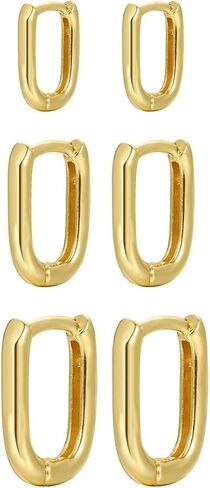 3 أزواج من الأقراط الذهبية المكتنزة للنساء، أقراط دائرية مستطيلة الشكل وخفيفة الوزن، أقراط هوجي صغيرة لا تسبب الحساسية، أقراط بسيطة مجوهرات عصرية in Kuwait