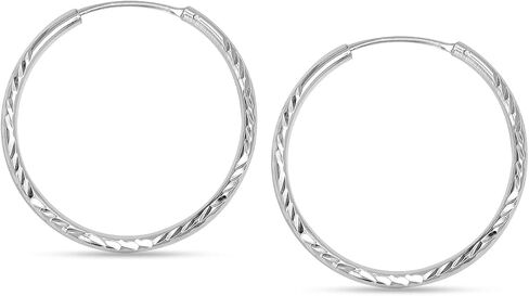 LeCalla 925 Sterling Silver Hoop Earrings for Women | 2MM Diamond-Cut Sleeper Hoop Earrings | Round Circle Endless Hoop Earring (20MM, 30MM, 40MM, 75MM) in Saudi Arabia