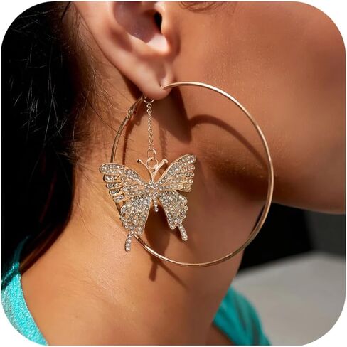 Diamond Butterfly Large Hoop Earrings for Women Party Sparkly Statement Earrings Gold Monarch Butterfly Dangle Earrings for Mom and Wife in Kuwait