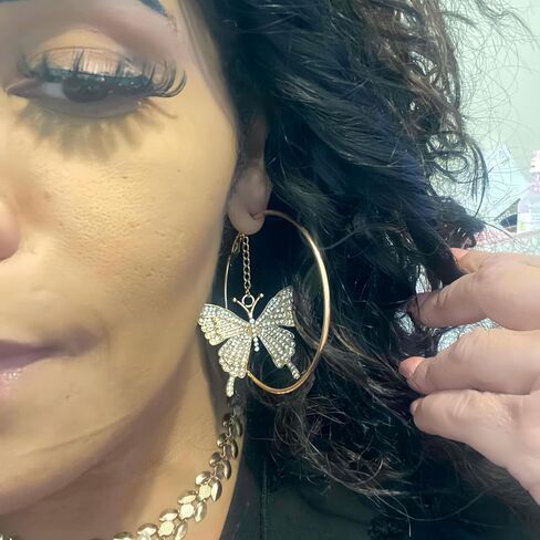 Diamond Butterfly Large Hoop Earrings for Women Party Sparkly Statement Earrings Gold Monarch Butterfly Dangle Earrings for Mom and Wife in Kuwait