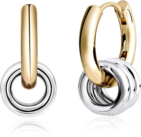 أقراط دائرية من الفضة الإسترلينية ومطلية بالذهب عيار 18 قيراط للنساء، مجموعة مجوهرات قابلة للفصل وقابلة للتكديس مع 3 خواتم فضية قابلة للتبديل in Kuwait