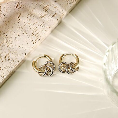 أقراط دائرية من الفضة الإسترلينية ومطلية بالذهب عيار 18 قيراط للنساء، مجموعة مجوهرات قابلة للفصل وقابلة للتكديس مع 3 خواتم فضية قابلة للتبديل in Kuwait