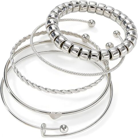 Layered Silver Chunky Beaded Bracelet for Women Love You More Letter Heart Bracelet Stackable Elastic Love Bead Ball Chain Bracelet Dainty Jewelry Gifts in Kuwait