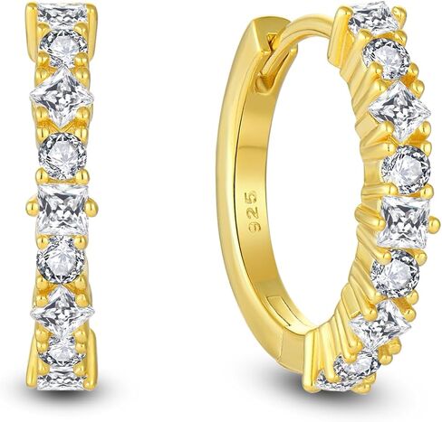 Birthstone Huggie Hoop Earrings for Women 925 Sterling Silver White/Yellow Gold Plated Small Hoop Earrings Everyday Jewelry Gift for Her in Saudi Arabia