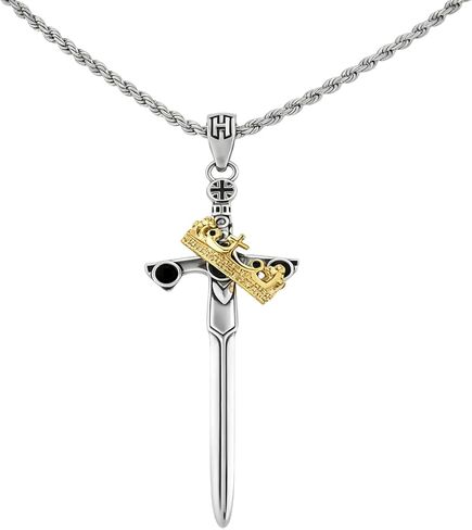 MEETCUTE Sword Crown Pendant Necklace for Men Women, Metal Religious Jewelry With 23.22'' Chain, Symbol of Faith and Strength,Cosplay Accessory in Kuwait