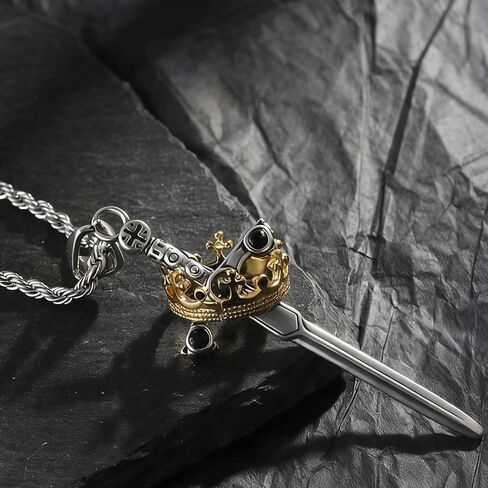 MEETCUTE Sword Crown Pendant Necklace for Men Women, Metal Religious Jewelry With 23.22'' Chain, Symbol of Faith and Strength,Cosplay Accessory in Kuwait