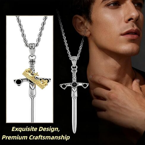 MEETCUTE Sword Crown Pendant Necklace for Men Women, Metal Religious Jewelry With 23.22'' Chain, Symbol of Faith and Strength,Cosplay Accessory in Kuwait