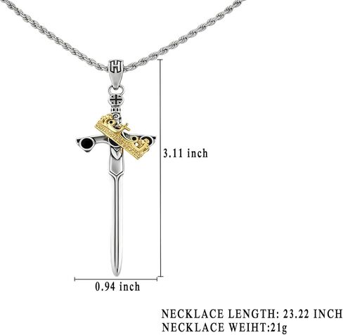 MEETCUTE Sword Crown Pendant Necklace for Men Women, Metal Religious Jewelry With 23.22'' Chain, Symbol of Faith and Strength,Cosplay Accessory in Kuwait