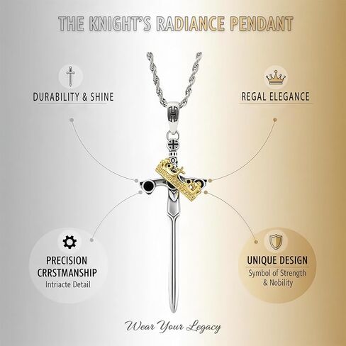 MEETCUTE Sword Crown Pendant Necklace for Men Women, Metal Religious Jewelry With 23.22'' Chain, Symbol of Faith and Strength,Cosplay Accessory in Kuwait