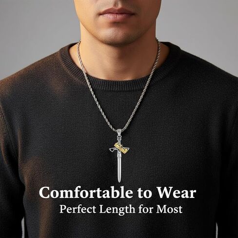 MEETCUTE Sword Crown Pendant Necklace for Men Women, Metal Religious Jewelry With 23.22'' Chain, Symbol of Faith and Strength,Cosplay Accessory in Kuwait