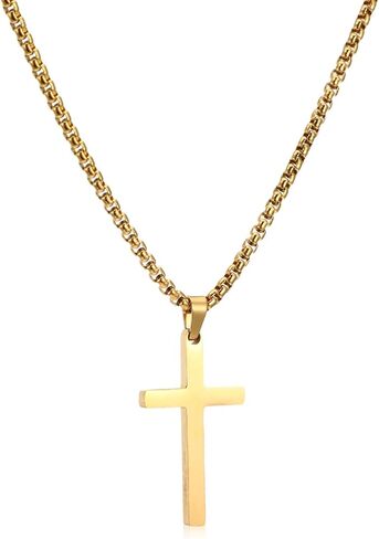 قلادة صليب ذهبية مطلية بالذهب قلادات متقاطعة للرجال حافة مشطوفة مع رابط كوبي كبح متين من الفولاذ المقاوم للصدأ سلسلة قلادة صليب مجوهرات للرجال 11.42 بوصة in Kuwait
